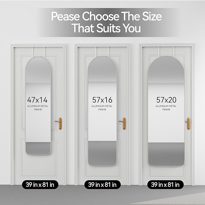 SCWF-GZ 57x20 Door Hanging Full Length Mirror, Floor (Height 5.7ft just Body in1.3ft) Wall Mounted Metal Frame Arch Dressing Mirrors for Bedroom Bathroom Living Room 57 inch Silver