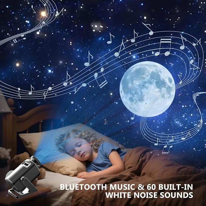 Planetarium 3D Galaxy Projector, Built-in 60 Scene Modes, with Bluetooth Speaker & Remote Control, Star Projector Light for Living Room Bedroom, forr Gifts for Kids, Adult（Telescope Black）