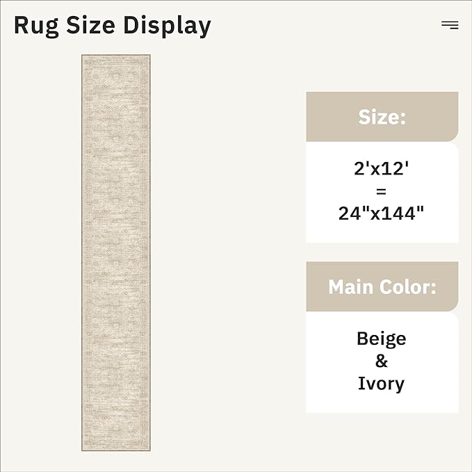 Soalmost Runner Rug 2x12 Washable Non-Slip Hallway Runner Rugs for Kitchen Bathroom Laundry Room Beige Vintage Floor Carpet Runners for Hallways Entryway