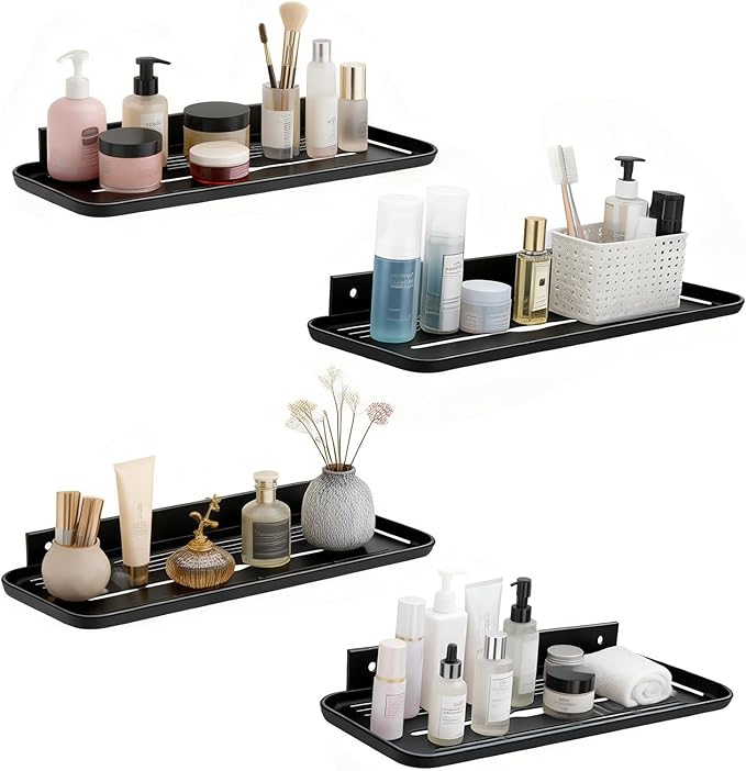 Floating Shelves for Wall, Wall Mounted Floating Shelves, Bathroom Shelf Bedroom Kitchen Living Room Hanging Storage Shelves, Room Decor (4, Black)