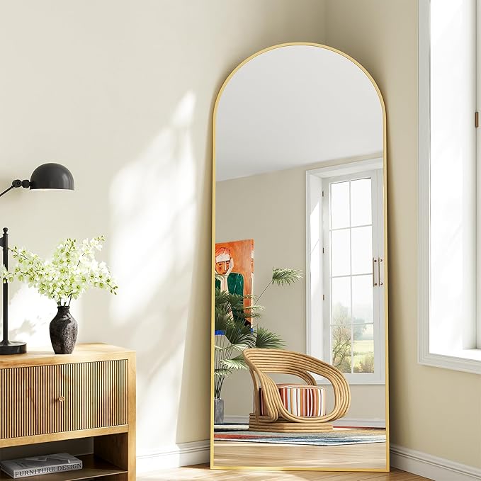 Mirror Full Length, 28"x71" Large Arched Floor Full Length Mirror with Stand, Room Decor Big Full Body Floor Mirror with HD Tempered Glass Aluminum Frame for Bedroom Living Room, Gold