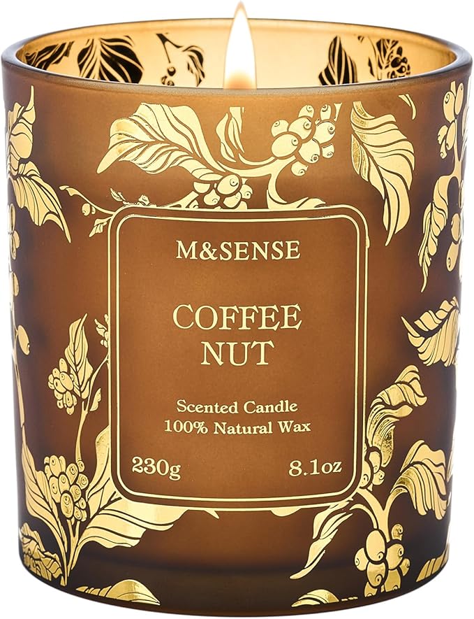M&SENSE Coffee Nut Scented Vegan Soy Candles, No Toxin Naturally Scented, 8.1oz 42-Hour Long Burning, Relaxing Home & Office Fragrance, Calming Gifts for Coffee Lovers