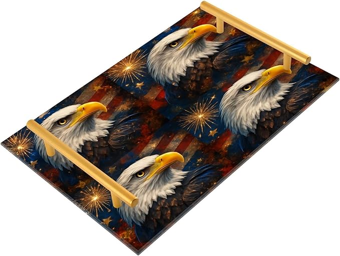 CEBUGI Bird Acrylic Decorative Coffee Table Tray Ottoman Tray with Anti Slip Pad Serving Tray with Gold Handles for Bathroom Living Room,7.87 x 11.81in