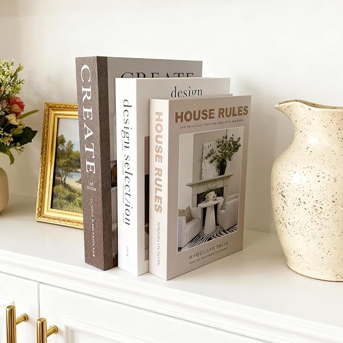 Set of 3 Decorative Books for Home Decor – Faux Designer Book Boxes with Hidden Storage for Coffee Table, Bookshelf or Aesthetic Room Decor