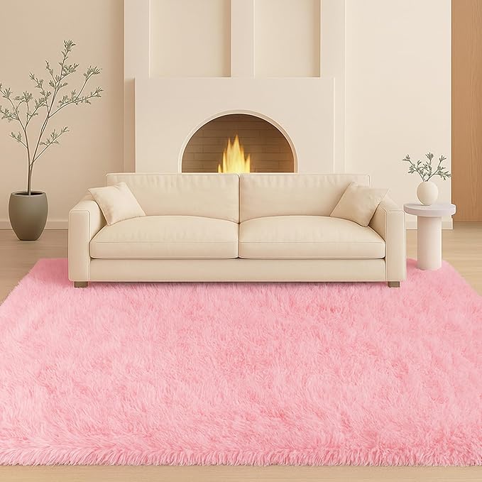 Large 9x12 Area Rug for Living Room, Soft Shag Rugs for Bedroom, Non-Slip Ultra Fluffy Rug,Modern Plush Carpet for Girls Boys Kids Room Dorm,Fuzzy Rug for Home Decor Aesthetic,Pink
