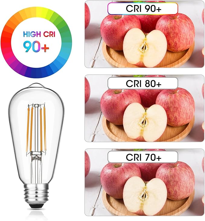 Gozelux Vintage LED Edison Bulbs, 6W, Equivalent 60W, Dimmable, High Brightness Warm White 2700K, ST58 Antique LED Filament Bulbs with 90+ CRI, E26 Medium Base, Clear Glass, Pack of 16