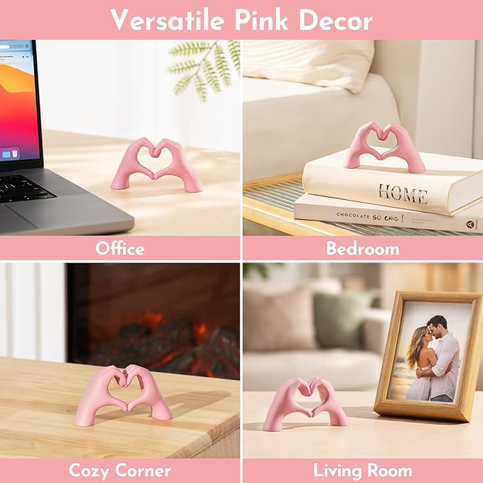 Gold Decor Living Room – Mini Small Heart Hands Sculpture – Shelf Decor Aesthetic – Cute Home Accent Table & Shelves – Love Statue - Gifts Girlfriend, Wife, Women, Teen Girls, Valentine (Pink, Mini)