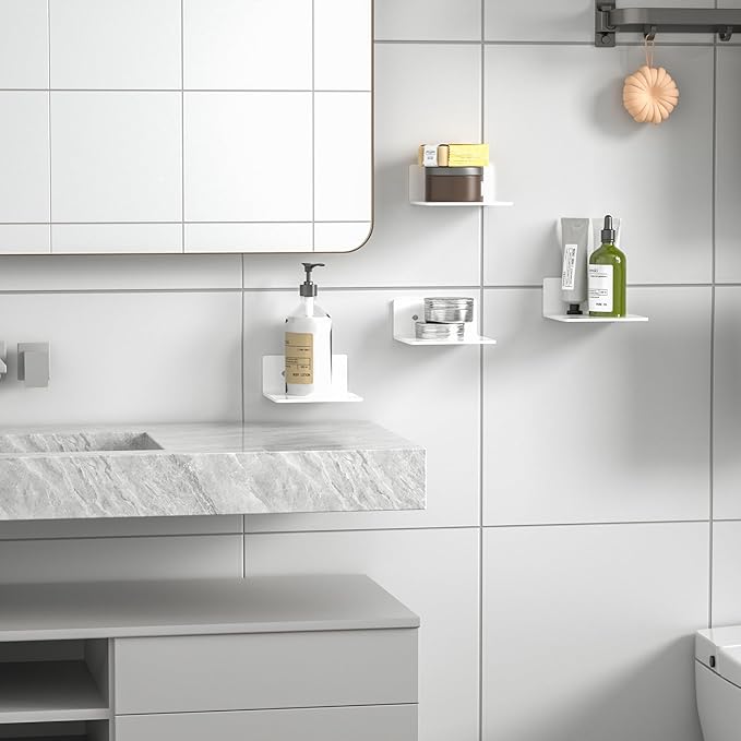 6 Inches White Acrylic Wall Shelves Set of 4, Moisture-Proof, Wall Mounted Storage Display Shelves for Gaming Room, Living Room, Bathroom, Office, Store, Heavy Duty, 4 Pack