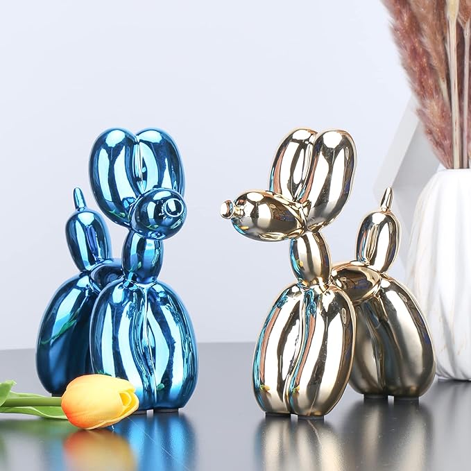 Blue Balloon Dog Decor,Balloon Animal Decor,Shelf Decor Preppy Room Decor,Cute Statue Home Decor, Bedroom Modern Sculpture Desk Decor,Office Gold Decorations Small Figurines