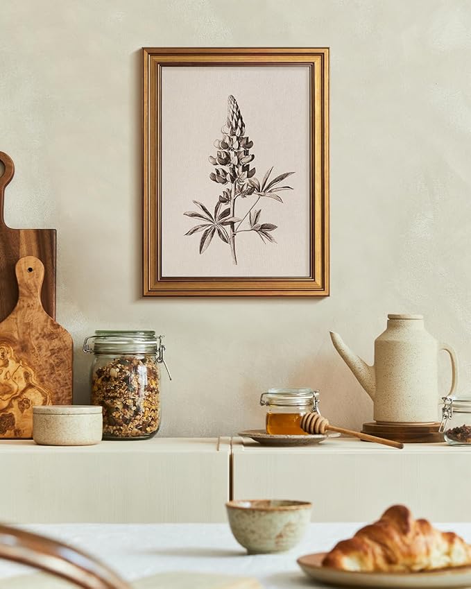 Bzstyleart Vintage Wall Art Decor for Living Room, Canvas Framed Flowers Wall Art, Gold Framed Artwork, Sketching Painting Picture Travel Artwork for Home Decor Aesthetic, Texas Upinus, 12L x 16W