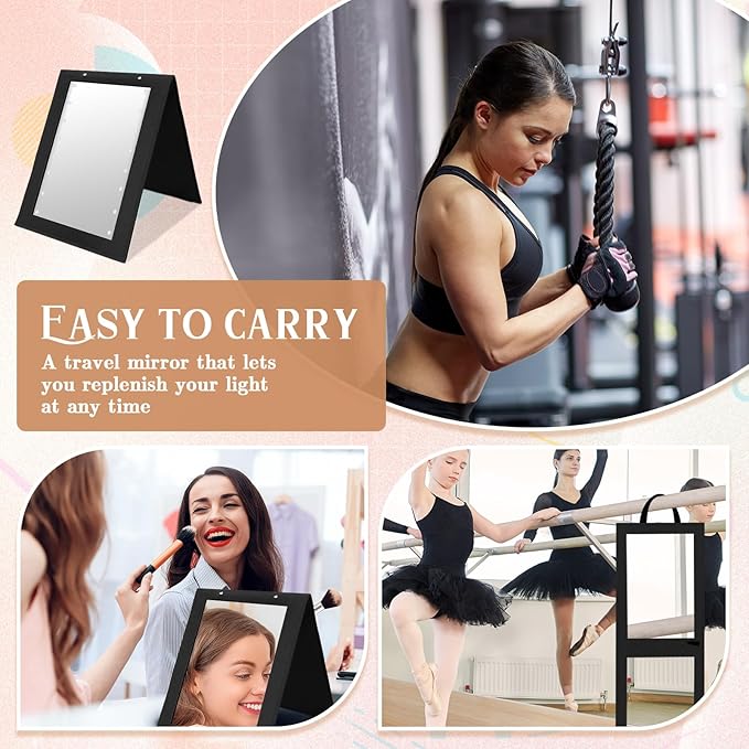 1 Pack Foldable Full Length Travel Mirror with Full Light 25.2x11.8 Inch Foldable Hanging Backstage Mirror LED Double Side Lights for Travel Camping Dance Competition Home Fitness Gift(Black)