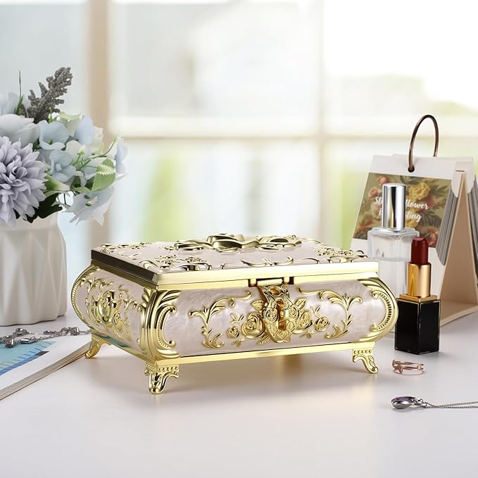 Hipiwe Jewelry Storage Chest Rectangular Keepsake Storage Box Trinket Decorative Box for Rings Earrings Holder Gift for Women, Large