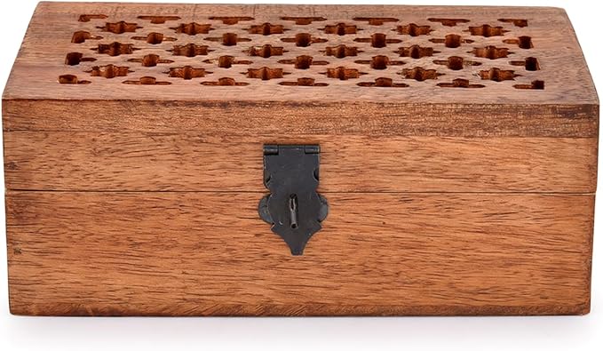 NIRMAN Mango Wood Decorative Wooden Box with Hinged Lid Wooden Storage Box, Decorative Bo xes With Lids (8" x 5" x 3")