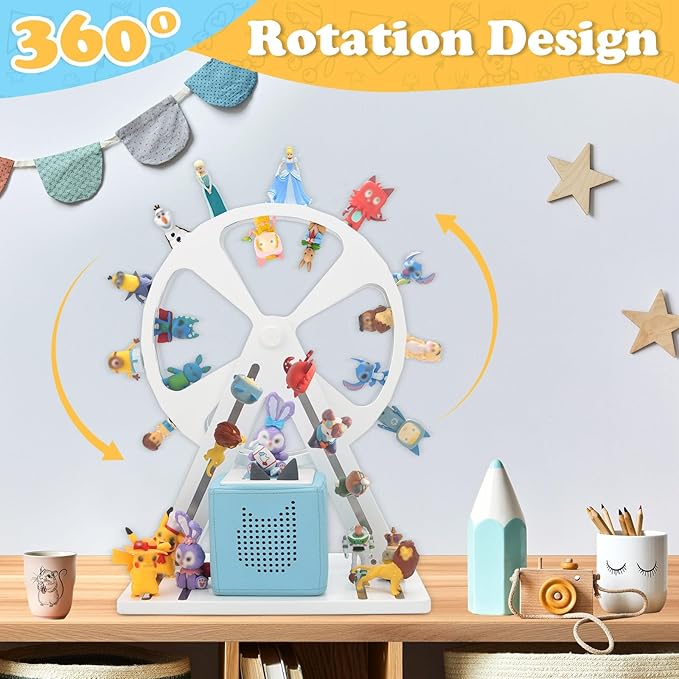 for Tonies Box Organizer Storage Shelf 360° Ferris Wheel, Magnetic Floating Shelves for Generation 1 & 2 Player Tonies Figures Characters, Display Collection 50~70 Characters