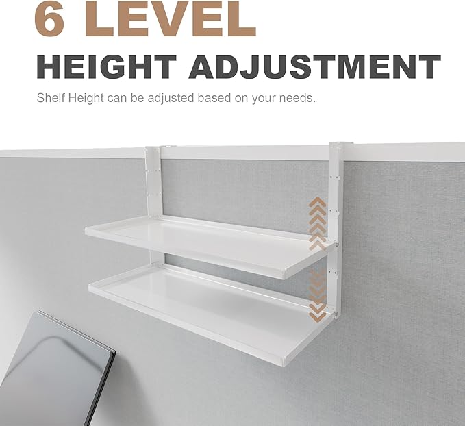 Office Cubicle Shelf - 13.8'' x 5.9'' Dual-Tier Storage Organizer Floating Corner Rack Hanging Shelf Height Adjustable Home Office Essentials for Planter Statue Decor Photo Frame