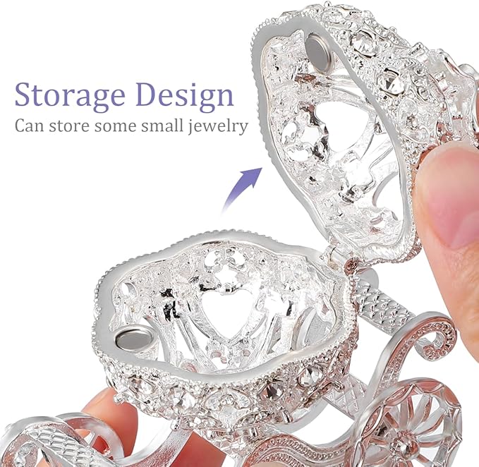 Ipetboom Rhinestone Trinket Box - 1pc Silver Pumpkin Carriage Princess Crystal Jewelry Box Alloy Pumpkin Cart Ornaments Display Holder Organizer for Accessories Cosmetics - 3.14x2.95x1.97in