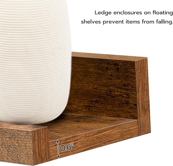 HOOBRO Floating Shelves, Wall Shelf Set of 3, 35.4 Inches Hanging Shelf with Raised Edge and Invisible Brackets, for Bathroom, Bedroom, Kitchen, Office, Living Room Decor, Rustic Brown BF90BJ01