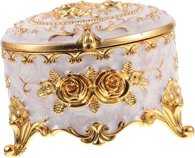Retro High-grade Wear-resistant Alloy Jewelry Storage Box with Embossed Enamel Design Vintage Style Necklace Organizer for Cosmetics and Accessories