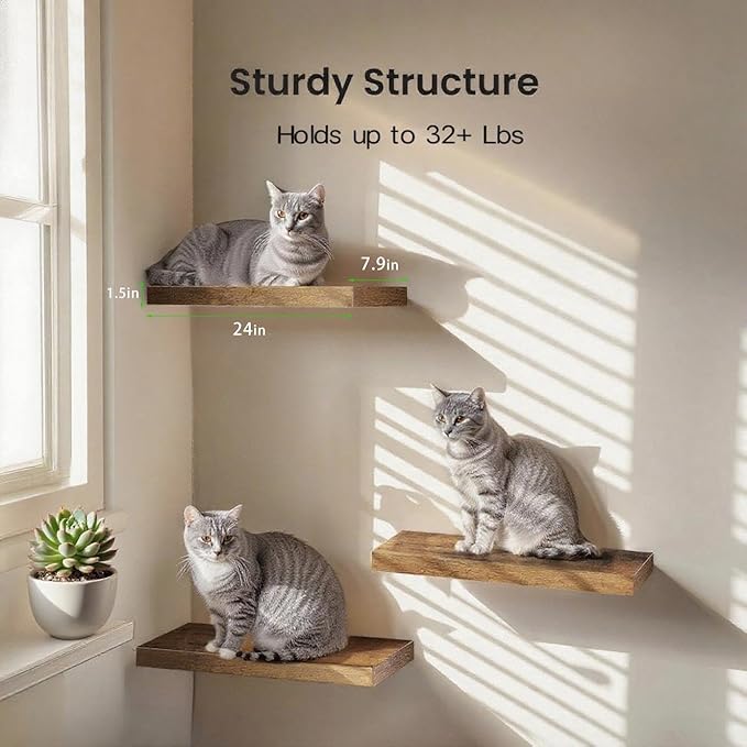 Vervida® 3 Pack Rustic Brown Floating Shelves, 24" W x 7.9" D x 1.5" H, Holds Up to 38 Lbs, for Living Room, Bedroom, Bathroom, Kitchen, Office, Storage, Display, with Invisible Brackets Wall Shelves