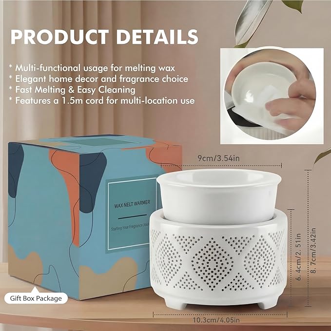 Wax Melt Burner Ceramic Electric 4-in-1 Candle Warmer Lamp with 7-Color LED Light Fragrance Oil Burner for Scented Wax Candle Jar Home Office Bedroom Decor Gifts for Women Mom - Heart Pattern