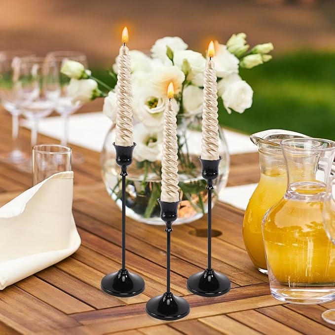 12pcs Black Candle Holder, Black Candlestick Holders Taper Candle Holders for Pillar Candles Sticks Holder Decor Halloween Christmas Decorations Candle Stick Holder Candelabros para Centros de Mesa