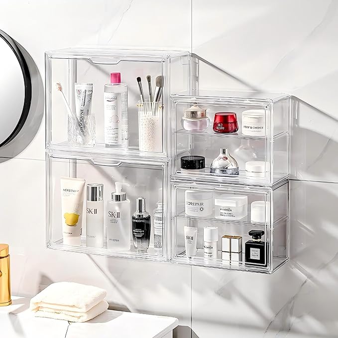 Single-Shelf Transparent Acrylic Display Case with Magnetic Door - Compact Stackable Makeup Organizer (10.6"x8.7"x5.1") - Dustproof Box for Cosmetics, Jewelry, Skincare & Collectibles