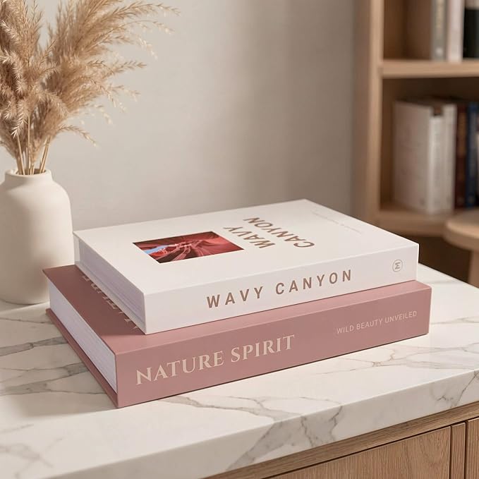 MAOBUYOU Elegant Decorative Books - Set of 2 Stylish Fake/FauxBook Boxes for Coffee Table, Bookshelf and Mantel Decor, Modern Home Aesthetic, Hidden Storage Box for Living Room, Bedroom and Office