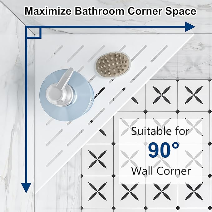 Qeke Corner Shower Shelves, 12” Recessed Tile Shower Shelf, 304 Stainless Steel Grout in Corner Tile Shower Shelves, No Drilling, Matte White, 2 Pack