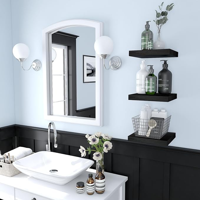 PopiShelves Small Floating Shelves for Wall - 9 Inch Square Black Shelves for Bedroom, Living Room, Bathroom, Kitchen, Office Decor Set of 3