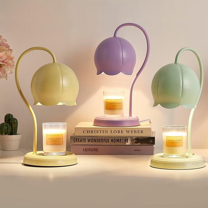 Light Green Cute Flower Candle Warmer Lamp with Timer Dimmable, Bedroom House Office Aesthetic Living Girls Room New Home Decor, Christmas Birthday New Year Gifts for Women Mom