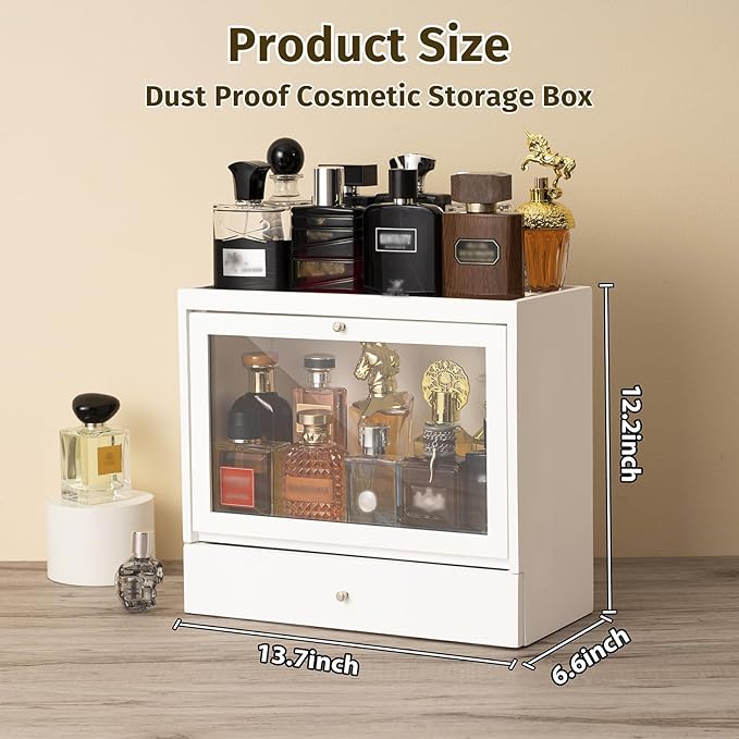 Emfogo Cologne Organizers Stand for Men, Solid Wood Perfumes Organizers Stand for Men Dresser, Large Capacity Dustproof Cologne Holder with Drawer Storage Perfume Stand, Ideal Gift for Loved ones