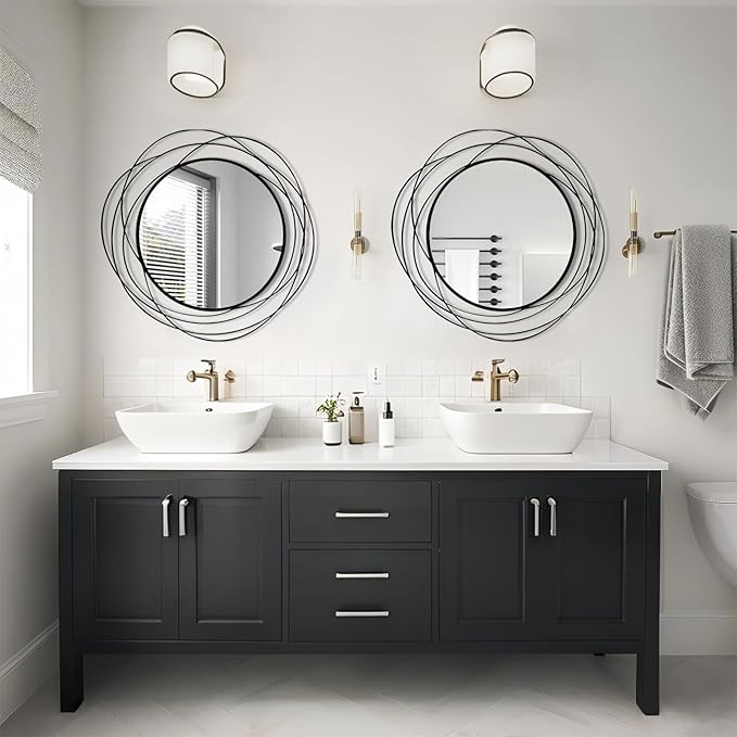 HQiJun Round Wall Mirror - 26.8" Large Black Circle Mirror for Wall with Art Decorative Durable Metal Frame, Modern Hanging Mirror for Bathroom Over Sink, Bedroom, Entryway, Vanity or Living Room
