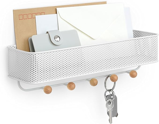 Umbra Estique Entryway Organizer, Great for Storing Keys, Small Accessories, Mail, Wallets and More, Small, White/Natural