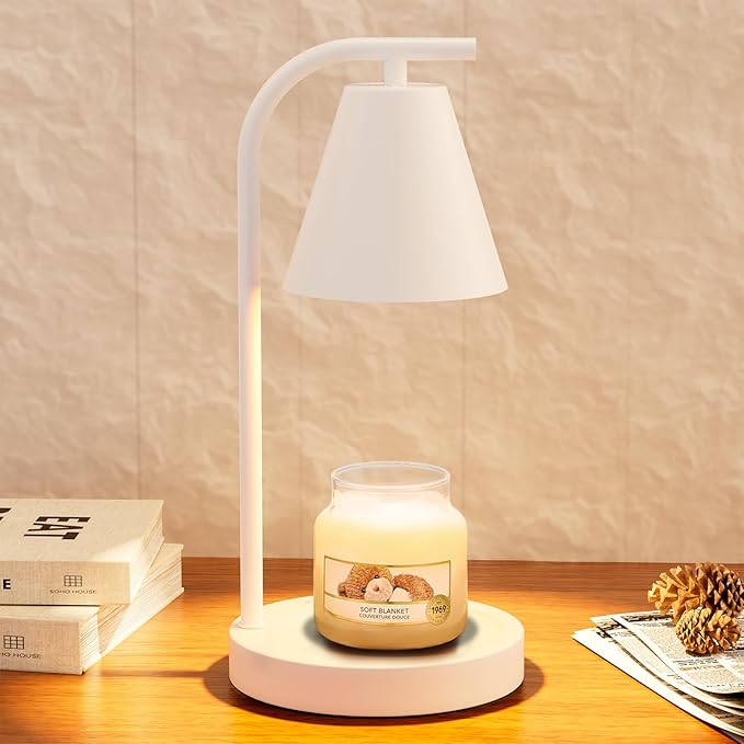 White Candle Warmer with Timer - Electric Candle Lamp for Scented Wax with 2 Bulbs - House Warming Gifts for Women