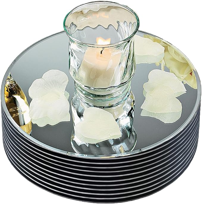 8" Round Mirror Centerpieces for Tables Decorations, 10 Pack Acrylic Circle Mirror Tray Candle Plate 2mm Thickness Mirror Centerpiece Table Decorations for Wedding Decorations Party, Wall Decor