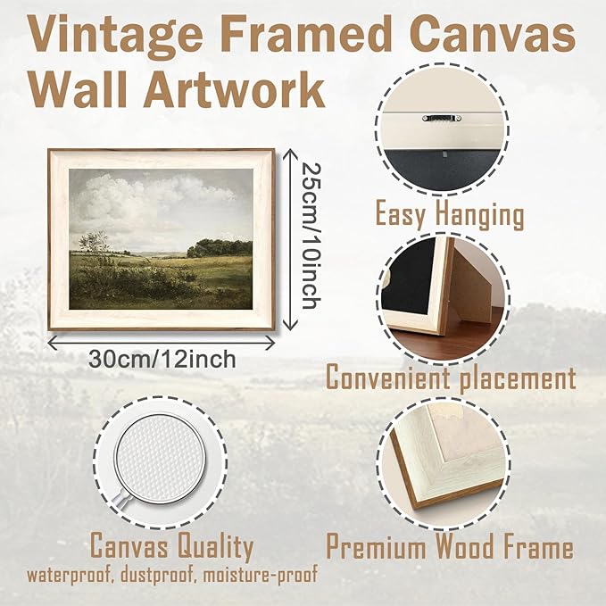 ASTRDECOR Framed Canvas Wall Art for Bedroom, Vintage Nature Wall Art for Home Decor Aesthetic, Mountain Pictures Green Wall Decor Living Room, Meadow Oil Painting Landscape Artwork Prints-10''x12''