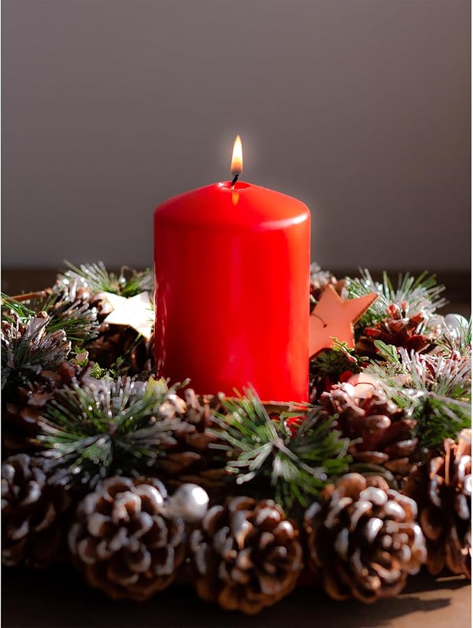 CANDWAX 3x6 Inch Red Pillar Candles Set of 3 - Unscented Christmas Pillars - 80-Hour Burn Time Self-Extinguishing Long Lasting Cone-Top Red Candles for Home Decor