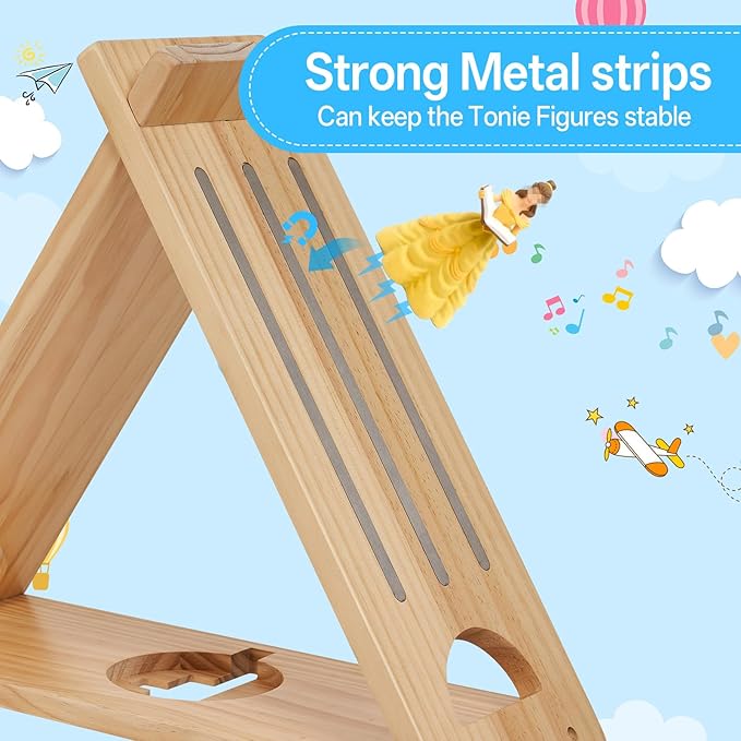 for Toniesbox Shelf,Triangle Tonie Shelf Magnetic Compatible with Toniesbox 1 and 2,Solid Oak Wooden Wall Mounted Tonie Storage Display Shelf for 40-80 Characters for Kids Play Room