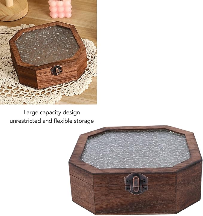 Pssopp Decorative Wooden Jewelry Organizer, Floral Vintage Style S Design Box for Makeup Storage and Vanity Table Decor