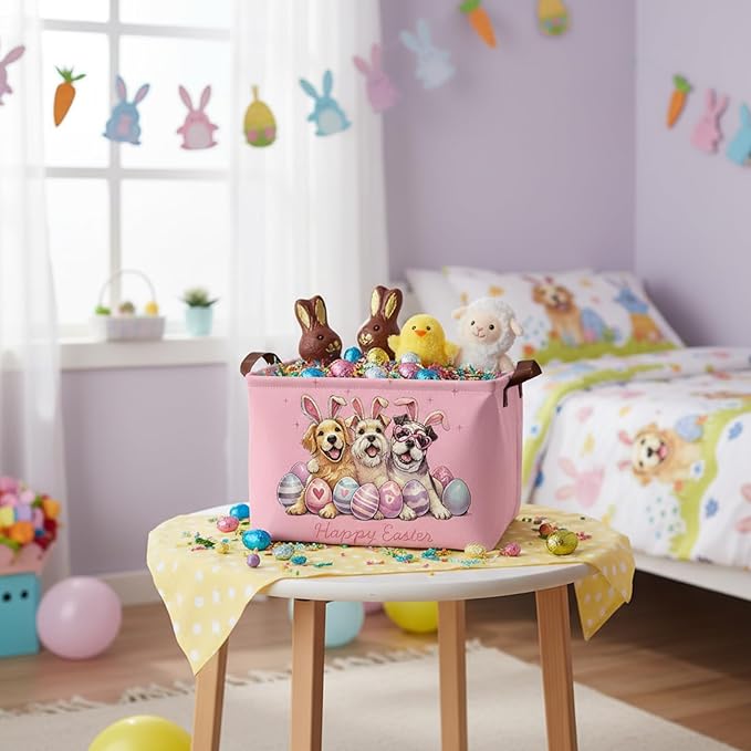 Large Rectangular Cute Kid Easter Basket Empty Bunny Eggs Easter Basket Gift Spring Room Storage Organizer Décor (E-02)