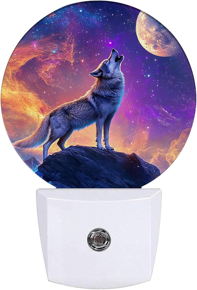Wolf Night Light Full Moon Night Lights LED Lamp Round Plug into Wall Nightlight with Dusk to Dawn Sensor Home Hallway Stairway Kitchen Decor