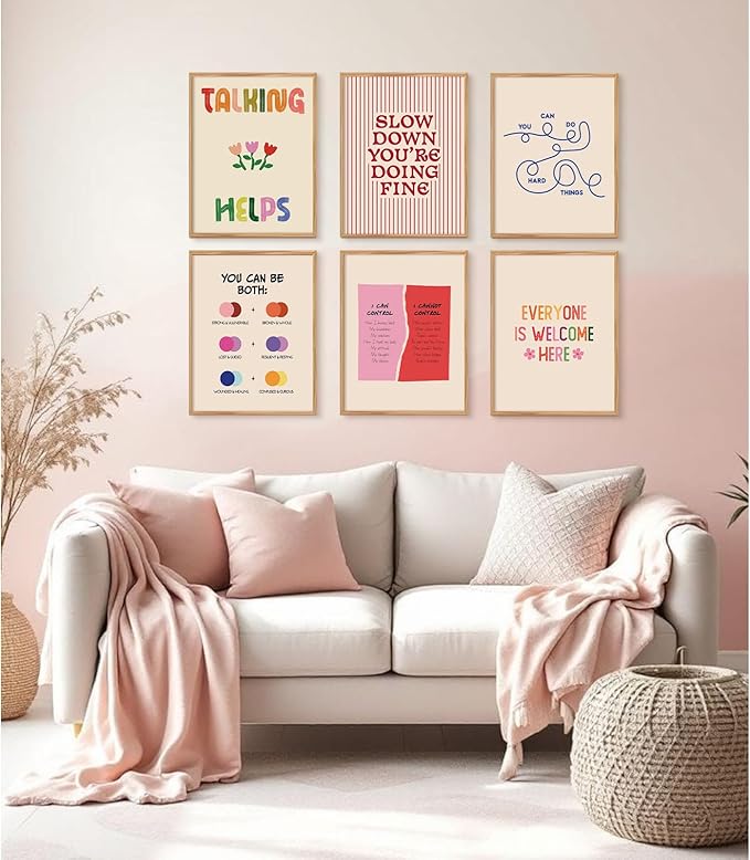 Mental Health Office Wall Decor Therapy Wall Art Mental Health Canvas Posters Motivational Inspirational Quotes Pictures Boho Positive Artwork for Counseling Office Classroom 8x10 Inch Unframed 6Pcs