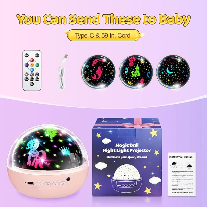 Staryou Unicorn Toys for Girls Age 4-6, [93 Modes+Remote] Toys for 3 Year Old Girl, 3 Timer+3 Brightness Unicorn Gifts for Girls 4-6, 360° Rotate Night Light Projector, 6 Year Old Birthday Gifts