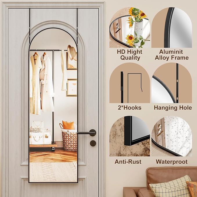 Rowjut Full Length Door Mirror, Wall Mounted Wall Mirrors, 50"X16" Arched Behind Door Mirror for Use in Living Rooms, Rooms, Bedrooms, Cloakrooms, etc. Durable & Stylish Home Decor (White)