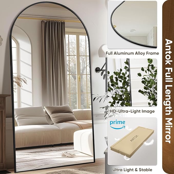 Antok Arched Full Length Mirror, 81"x41" Black Metal Frame Floor Mirror for Bedroom Living Room, Freestanding/Wall Mount/Leaning