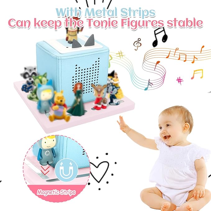 Taladad for Tonie Shelf, Tonies Storage for Toniebox 1 and Toniebox 2 Tonie Figures Creative Tonies Magnetic Shelf for,Tonie Box Player 10-30 Characters (Pink)