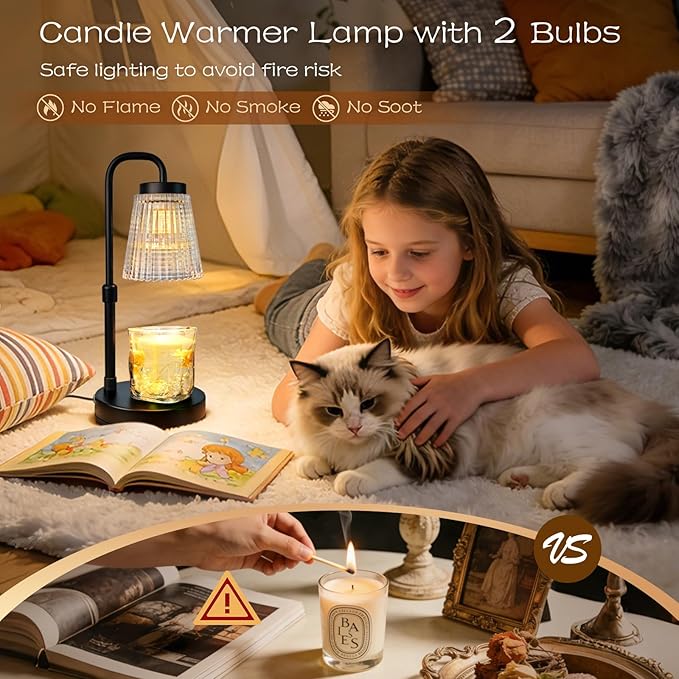 Banbanda Candle Warmer Lamp with Timer: Mothers Day Gifts, Birthday Gifts for Women, House Warming Gifts New Home Decor – Height Adjustable Candle Lamp - with 2 Bulbs