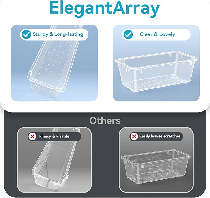 ElegantArray 36 PCS Drawer Organizer Set, 4 Sizes Tool Storage Trays, Clear Plastic Makeup Vanity Organizer and Storage Bins for Makeup, Stationeries, Multiple Gadgets for Bathroom, Office, Bedroom