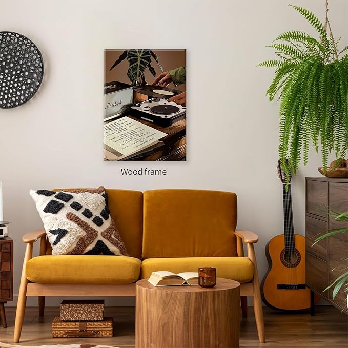 Music Record Canvas Poster Vintage Black Girl Fashion Wall Art Abstract African Woman Painting Prints 08x10 inch Framed for Bar Bedroom Living Room Wall Decor
