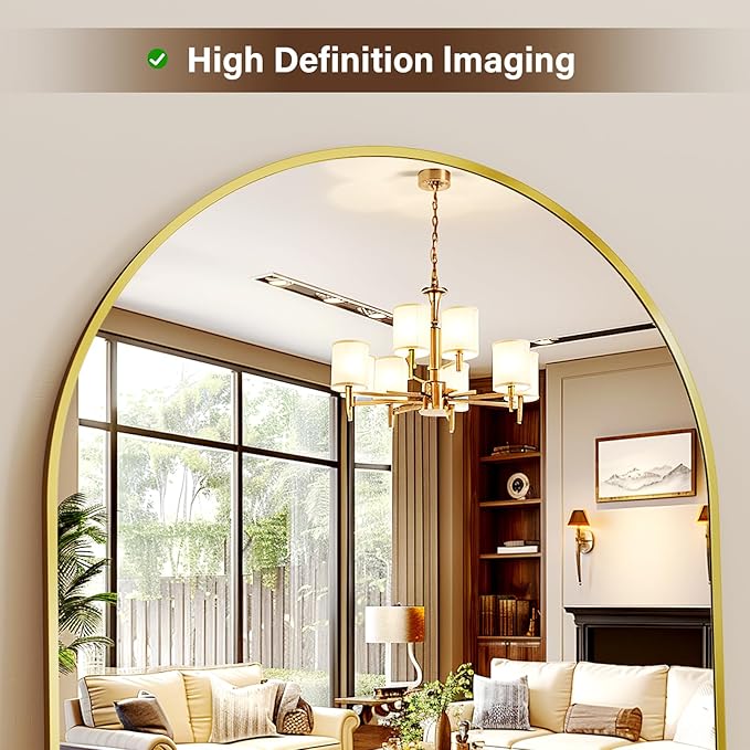 XRAMFY 56" x21 Arched Full Length Mirror Floor Mirrors with Aluminum Alloy Frame Free-Standing Wall Mounted Floor Mirrors or Large Dressing Mirror, Gold Mirror Full Length